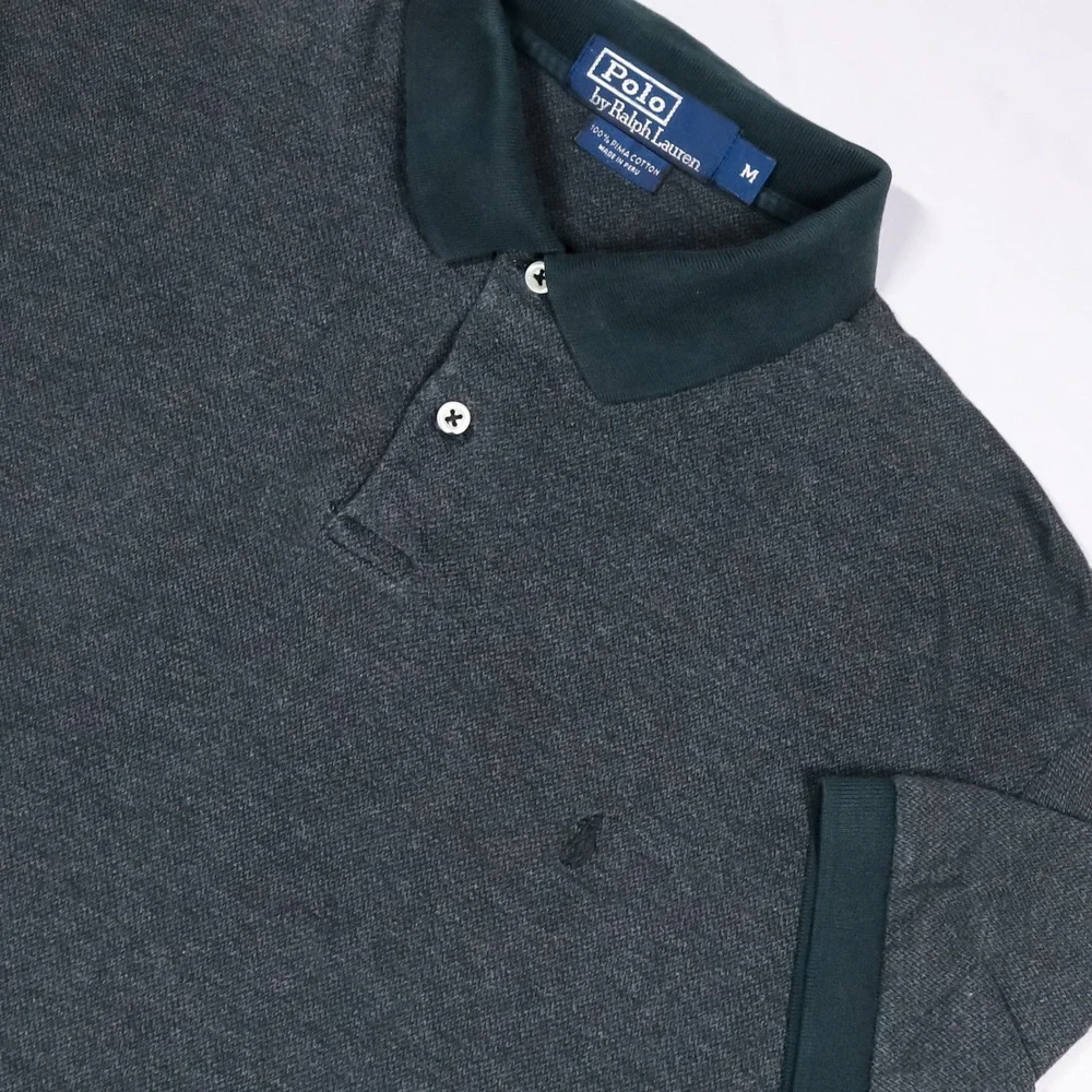 Polo Ralph Lauren Polo Shirt Mens M Grey Pima Cotton Mesh Knit Black Pony‎